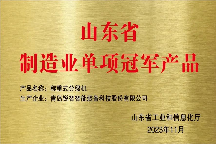 喜報(bào)！銳智智能獲評(píng)山東省制造業(yè)單項(xiàng)冠軍企業(yè)